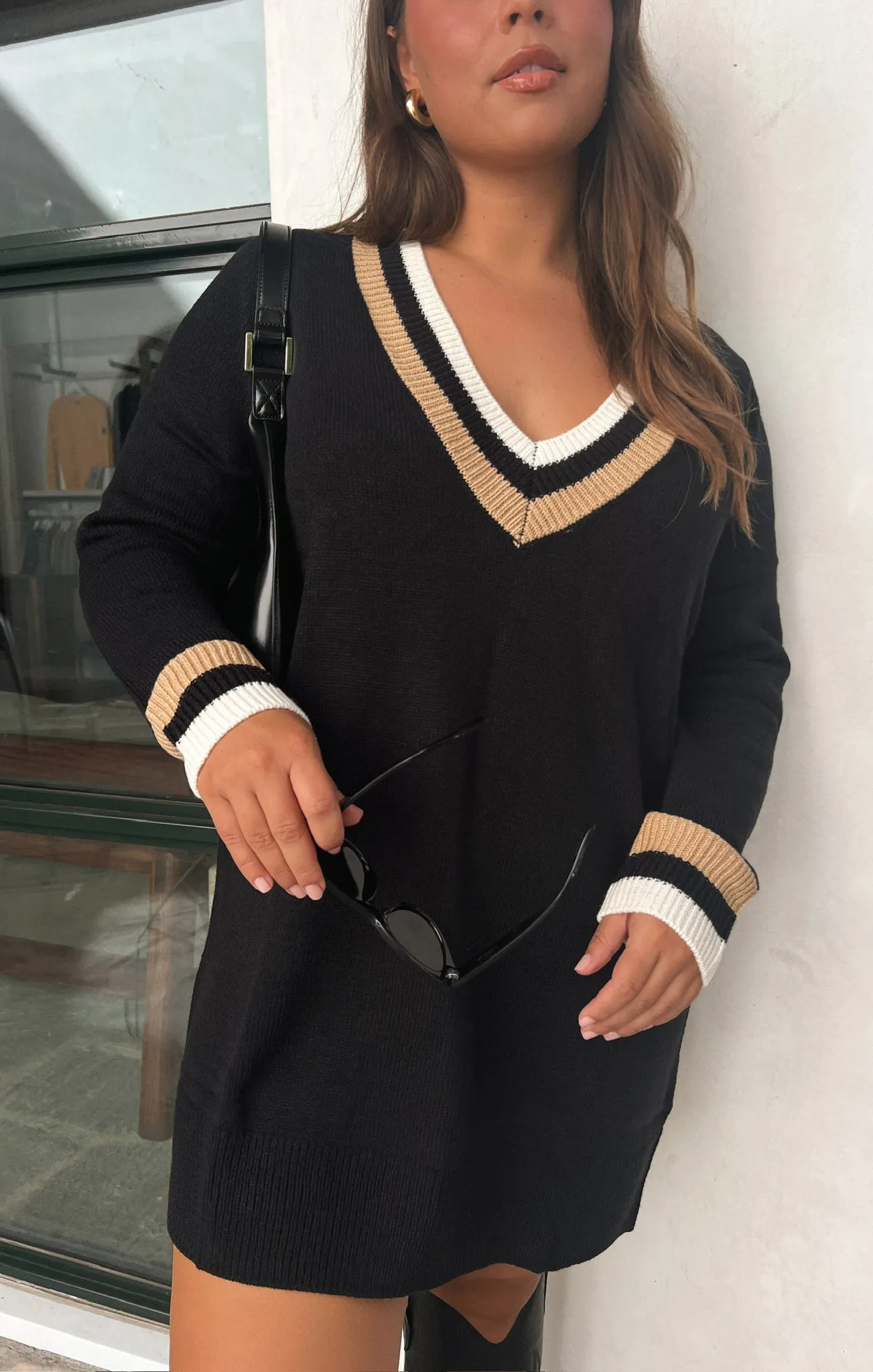 Robe pull Hartford ~ Maille rayée varsity noire