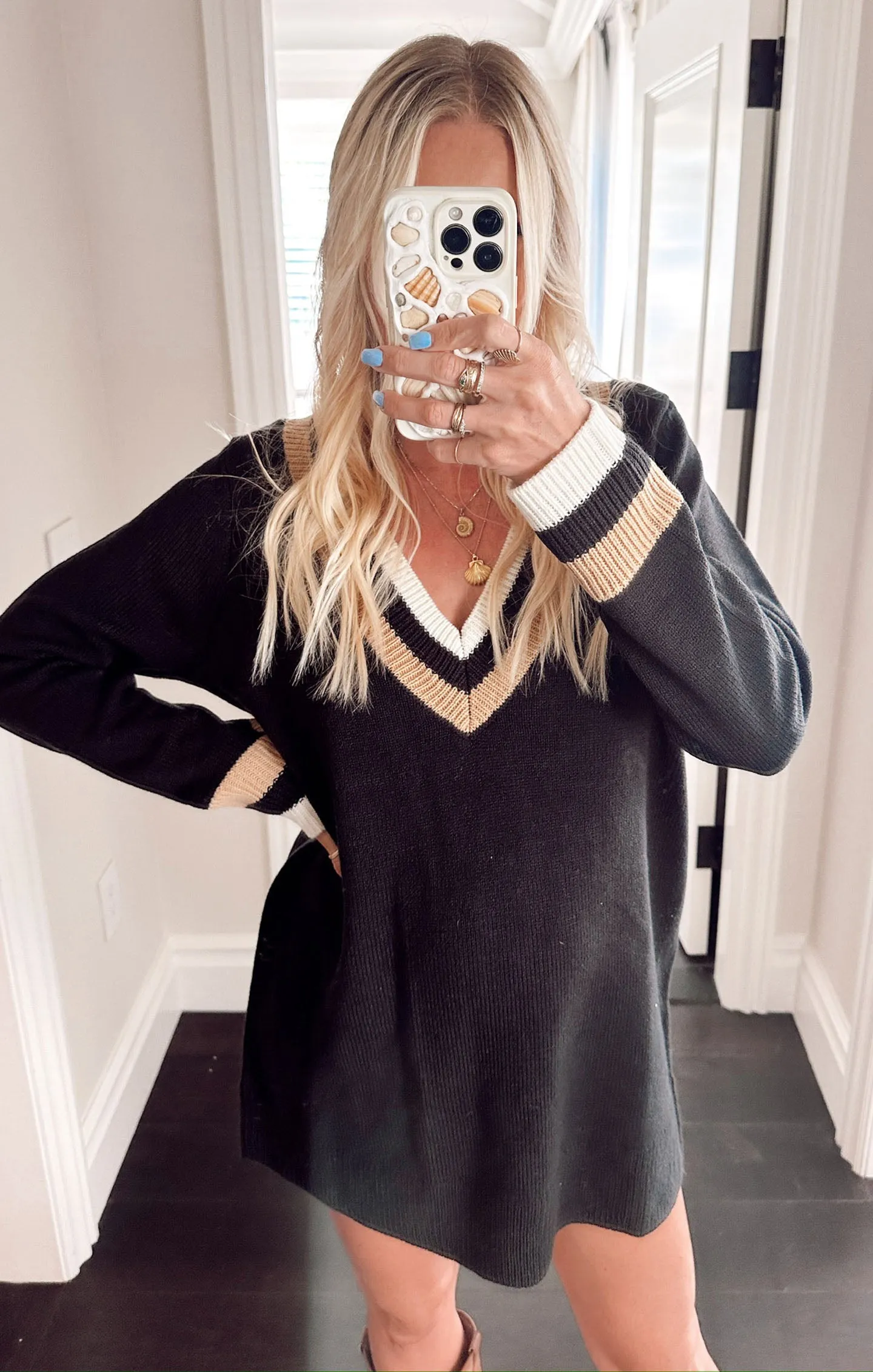 Robe pull Hartford ~ Maille rayée varsity noire