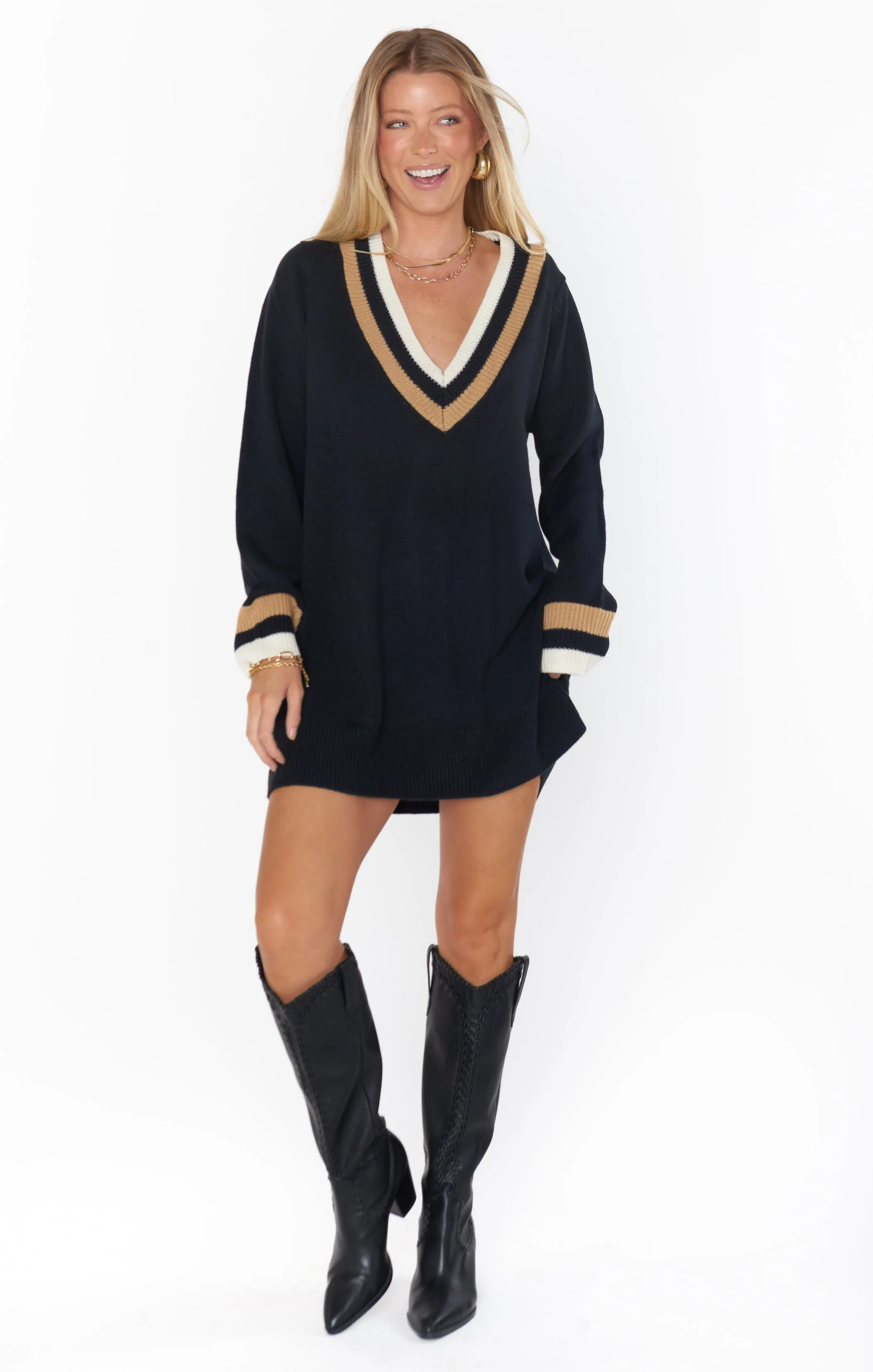 Robe pull Hartford ~ Maille rayée varsity noire