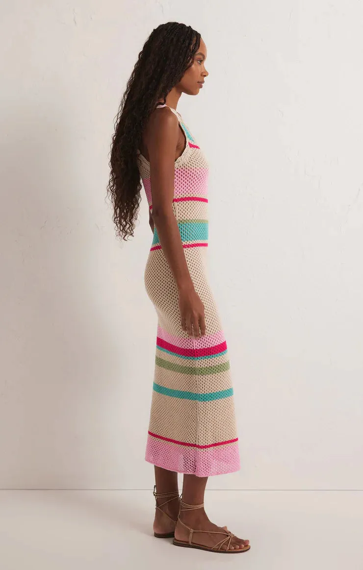 Robe pull en crochet rayée Ibiza