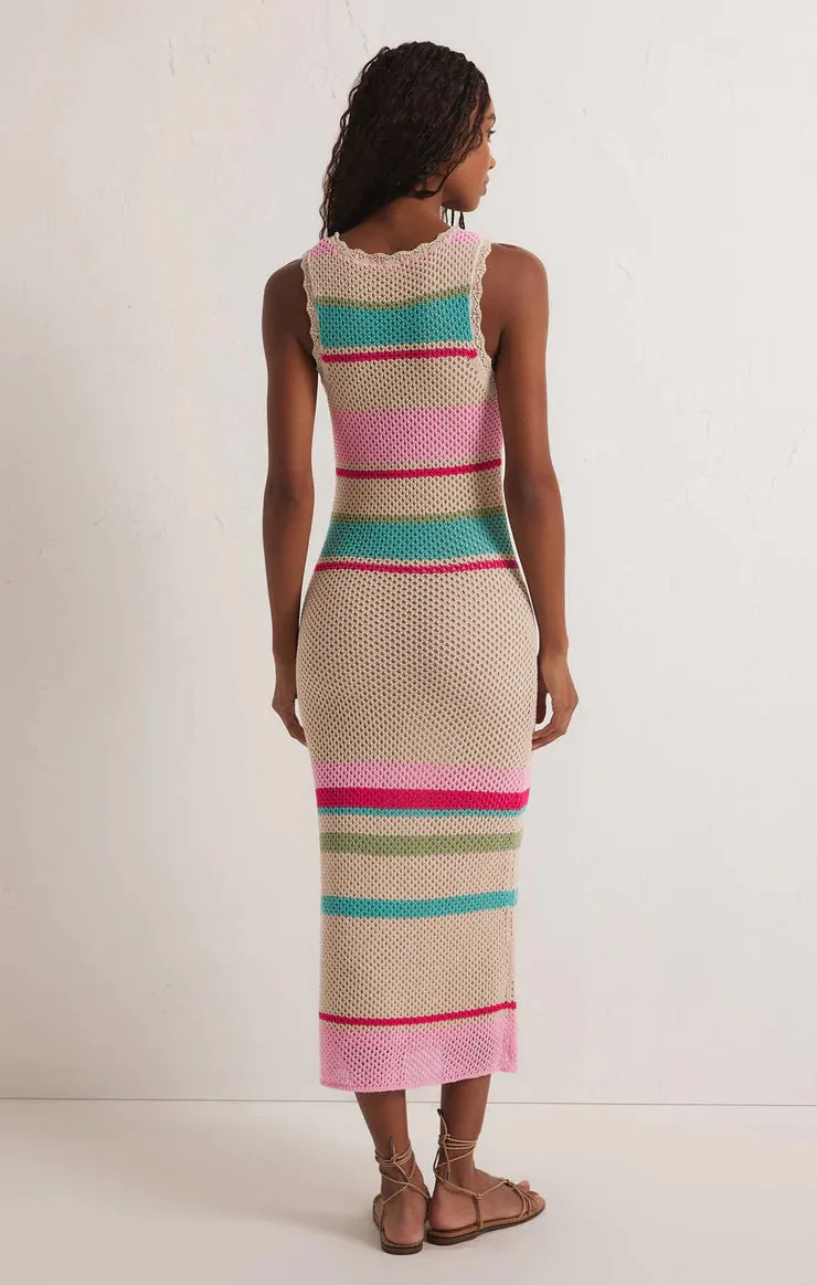 Robe pull en crochet rayée Ibiza