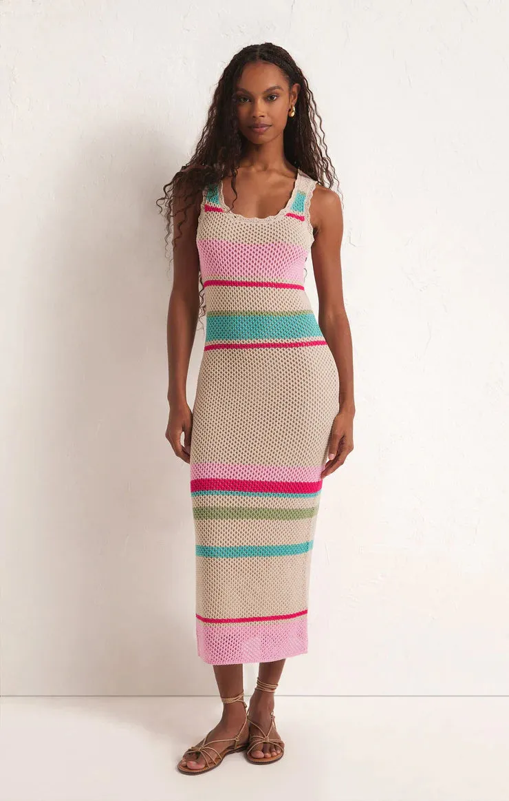 Robe pull en crochet rayée Ibiza