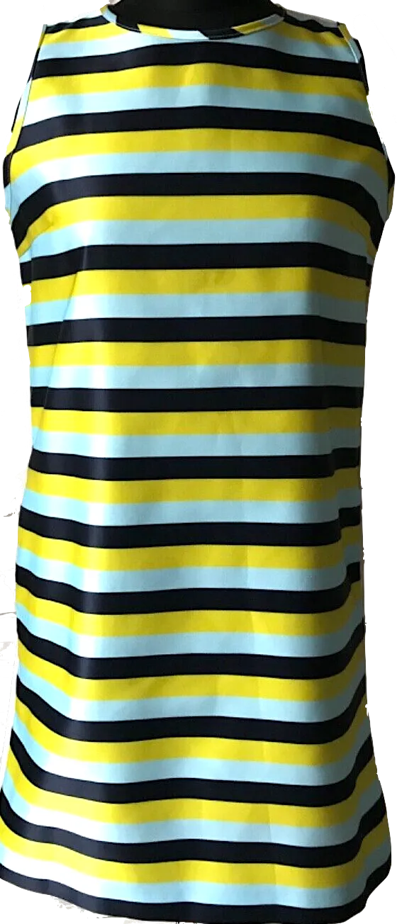 Iceberg Italy. Robe mini en tissu nylon rayé à l'avant, dos blanc