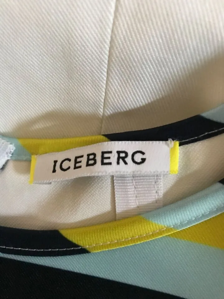 Iceberg Italy. Robe mini en tissu nylon rayé à l'avant, dos blanc