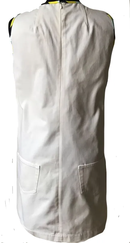 Iceberg Italy. Robe mini en tissu nylon rayé à l'avant, dos blanc