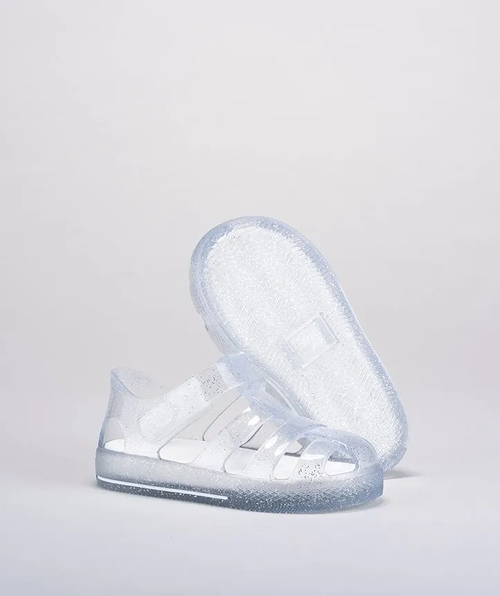 Igor : Sandales en gelée pailletées pour enfants - Transparent