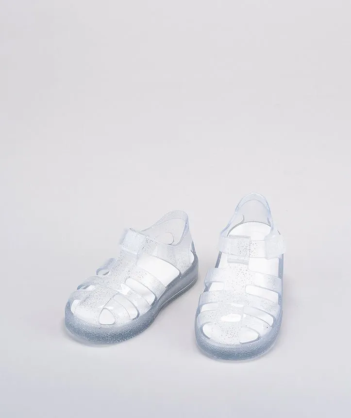 Igor : Sandales en gelée pailletées pour enfants - Transparent