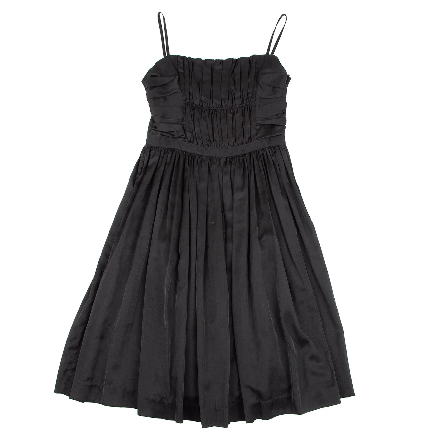 Issey Miyake Japon. Robe Cami à Volants en Polycoton Noir Zucca