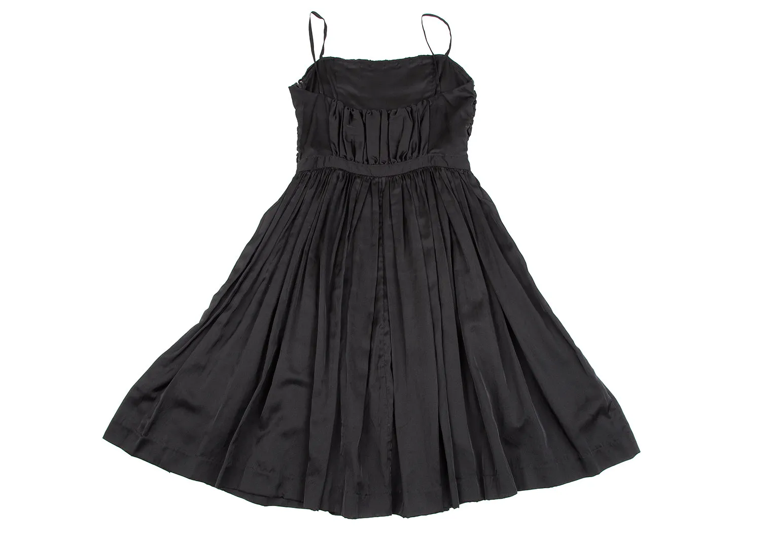 Issey Miyake Japon. Robe Cami à Volants en Polycoton Noir Zucca