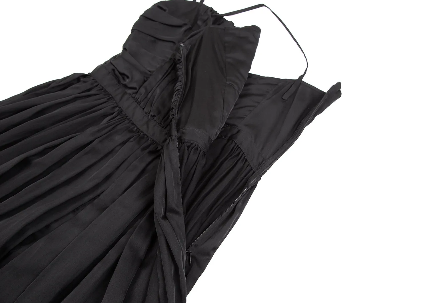 Issey Miyake Japon. Robe Cami à Volants en Polycoton Noir Zucca