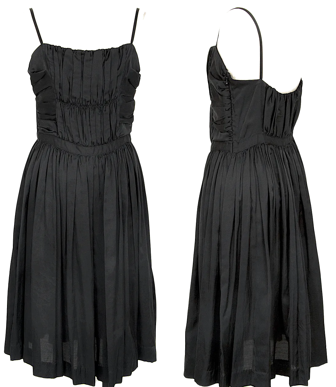 Issey Miyake Japon. Robe Cami à Volants en Polycoton Noir Zucca