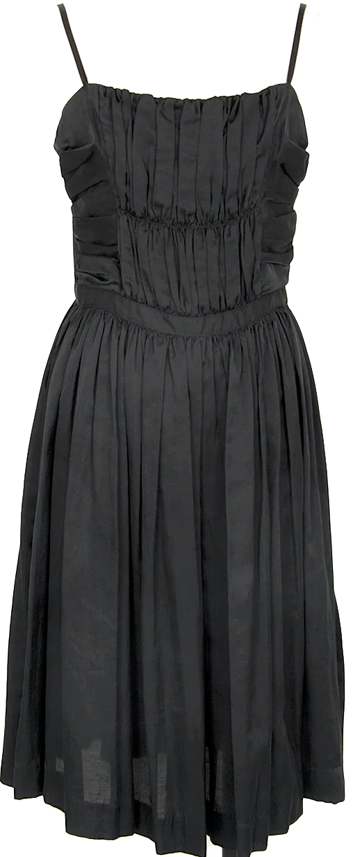 Issey Miyake Japon. Robe Cami à Volants en Polycoton Noir Zucca