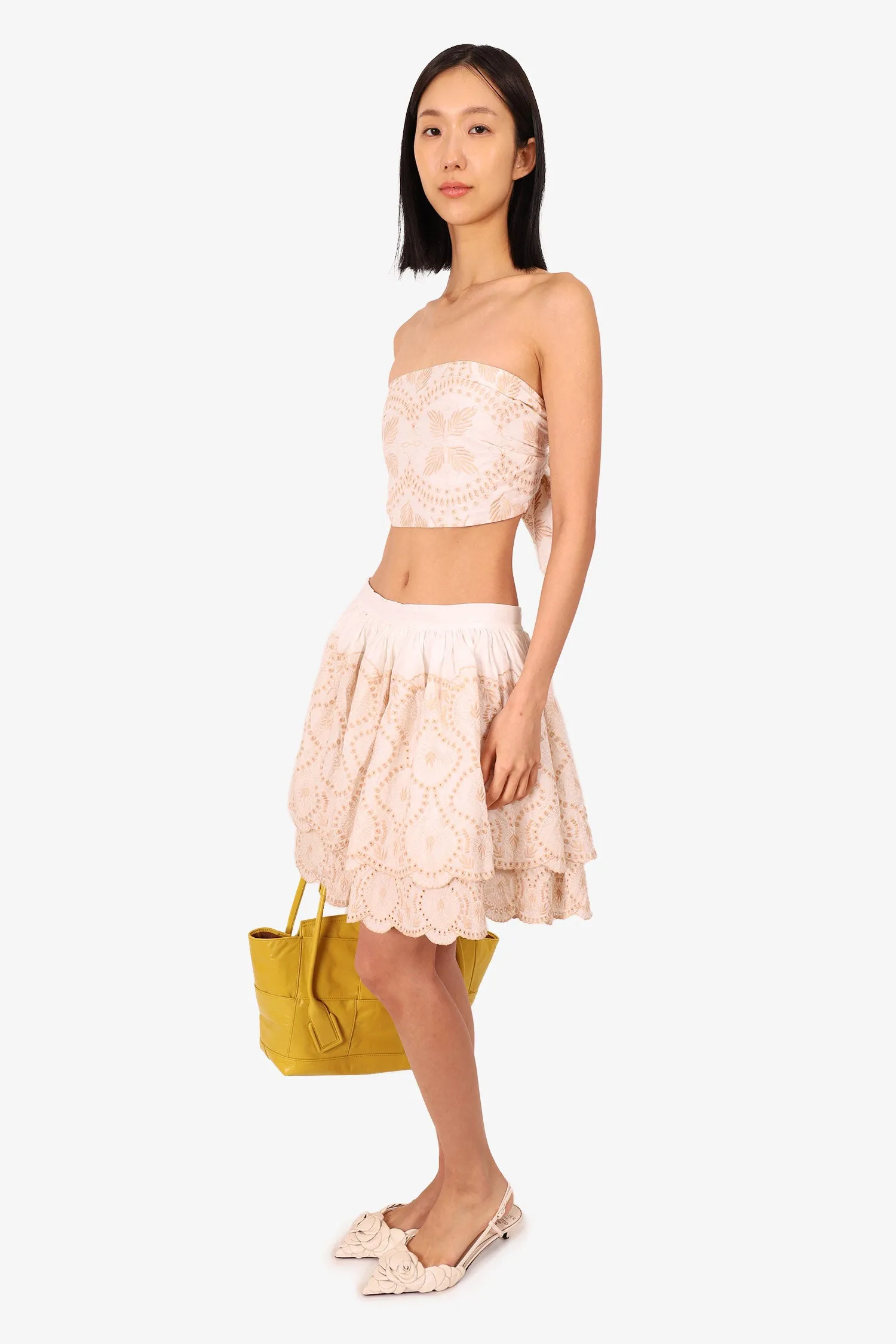 Ixiah Jupe mini à étages crème/beige avec œillets   bandeau Taille 6