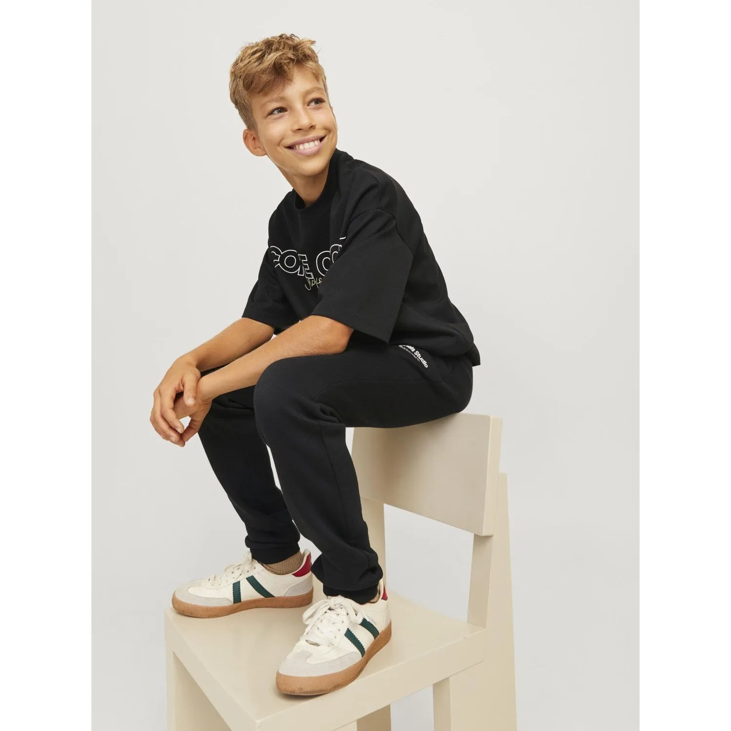 Jack & Jones Junior Pantalon de survêtement noir Gordon Vesterbro à revers Noos Jack Jones Junior