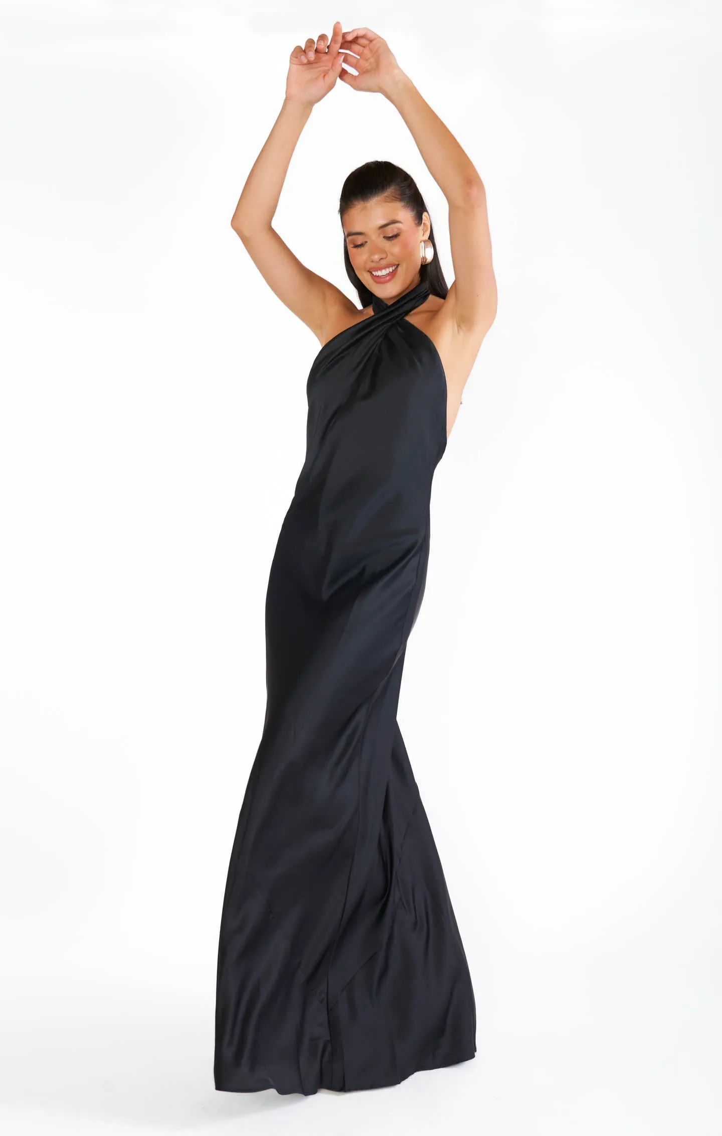 Robe longue Jasmine Halter ~ Satin luxe noir