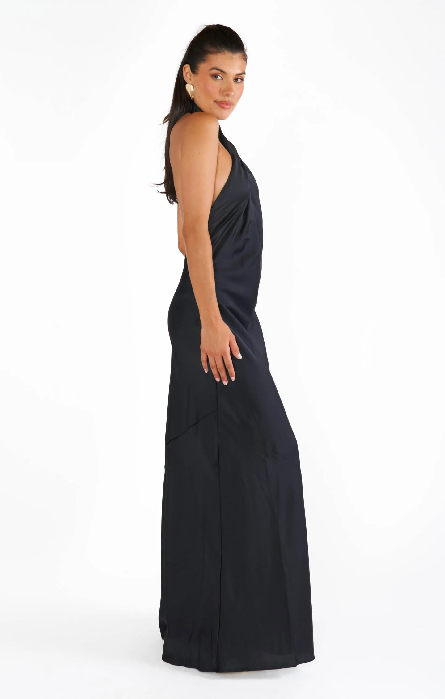 Robe longue Jasmine Halter ~ Satin luxe noir