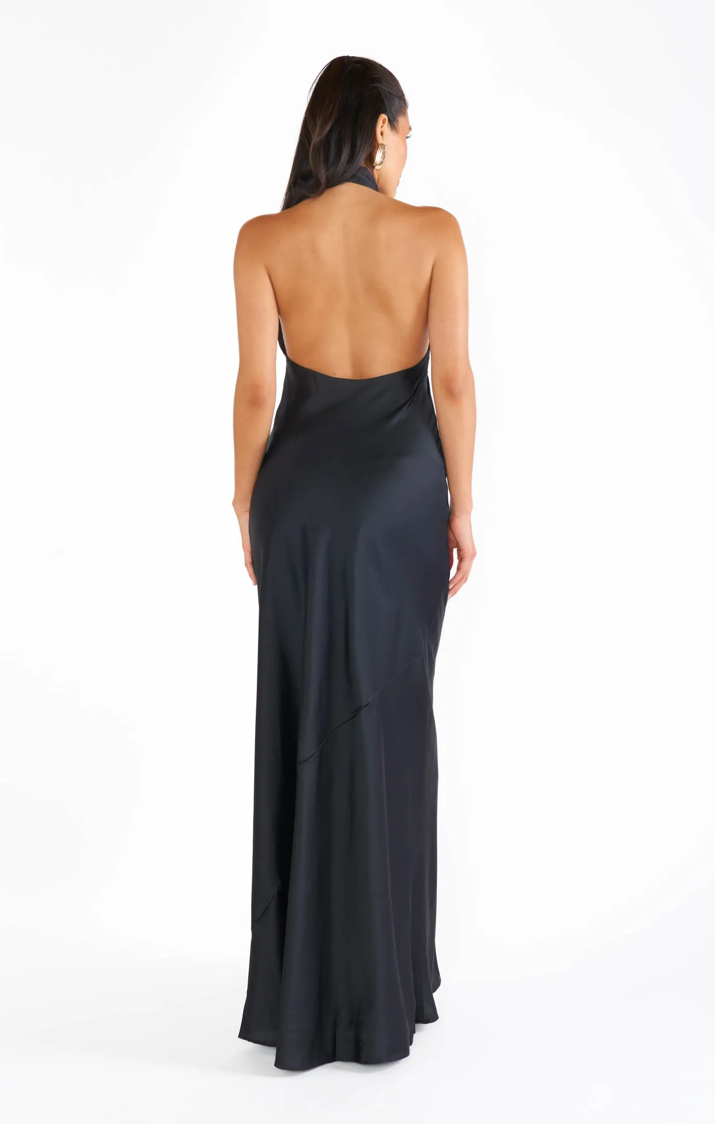 Robe longue Jasmine Halter ~ Satin luxe noir