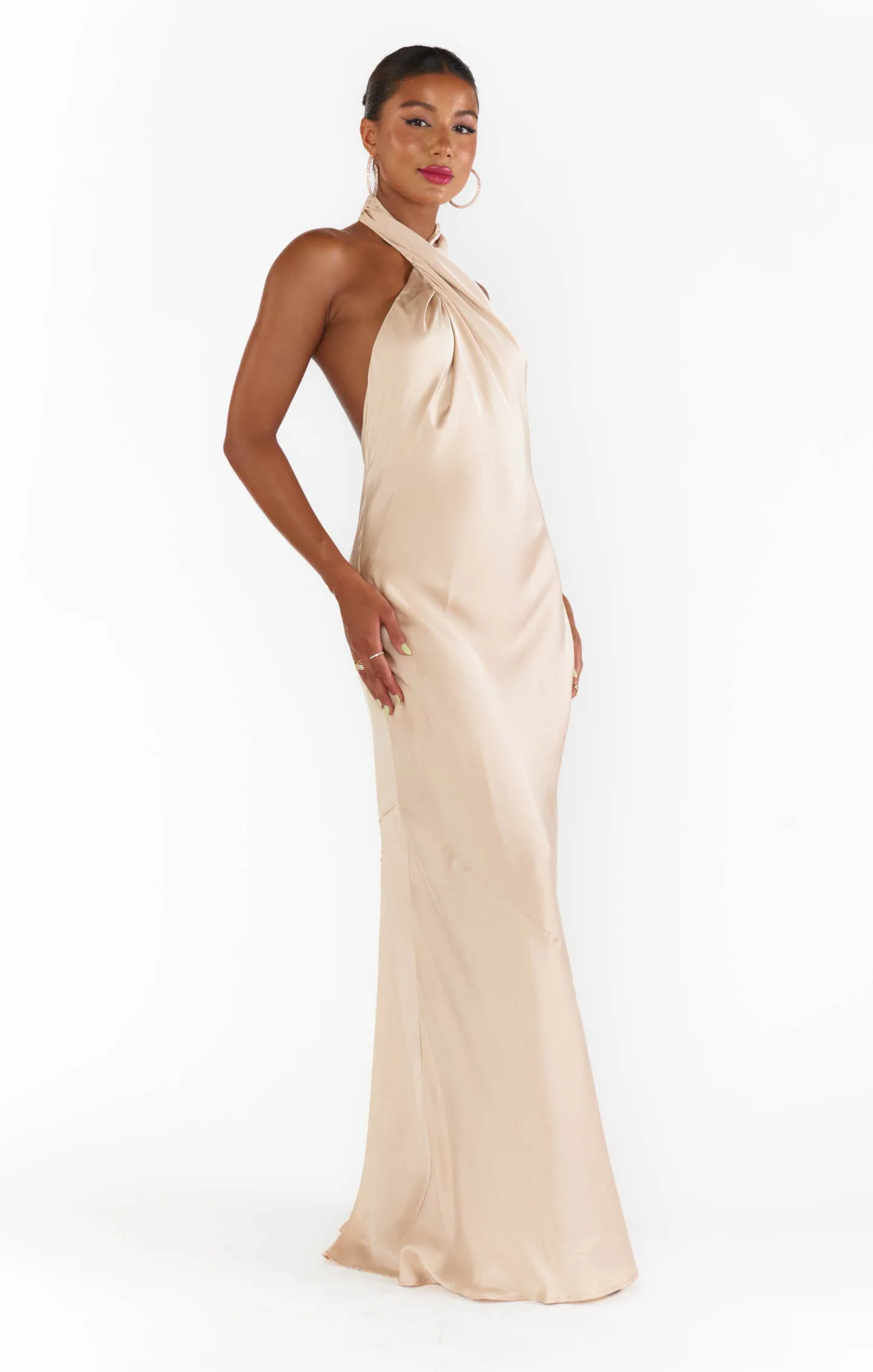Robe longue Jasmine Halter ~ Satin luxe champagne