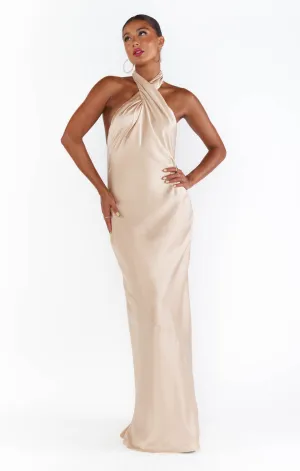 Robe longue Jasmine Halter ~ Satin luxe champagne
