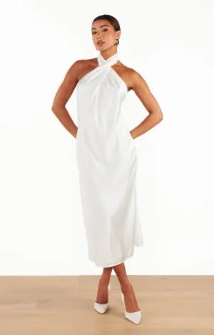Robe mi-longue Jasmine Halter ~ Satin luxe ivoire