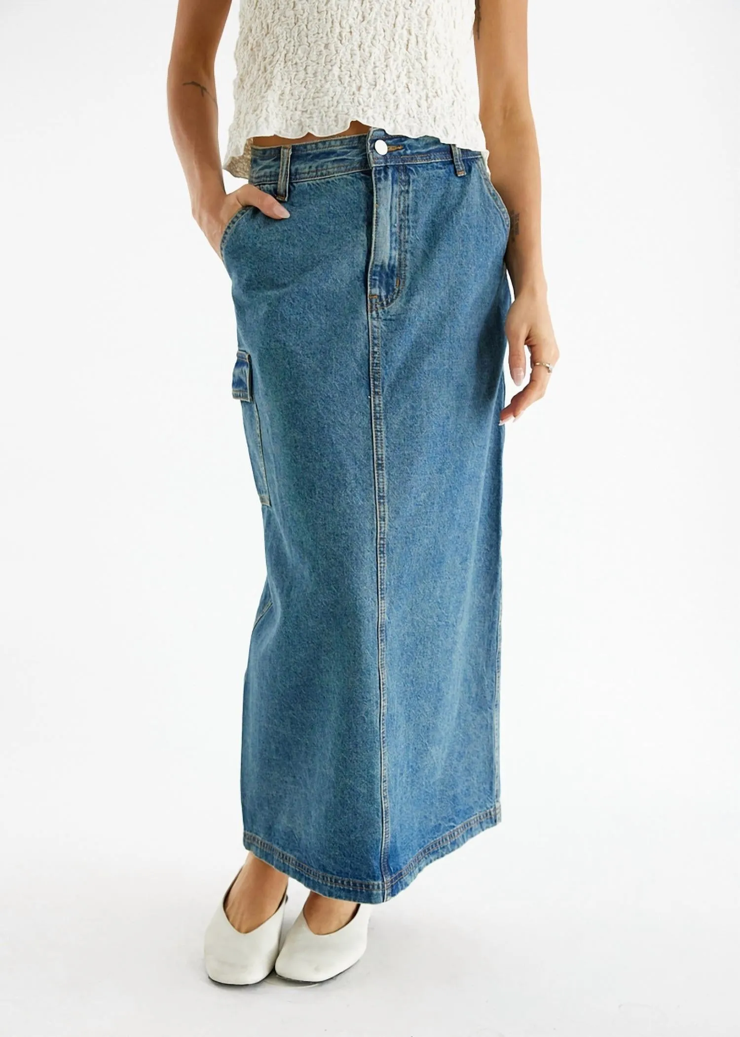 Jules Denim Jupe Longue en Bleu