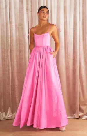 Robe longue Juliet ~ Taffetas rose