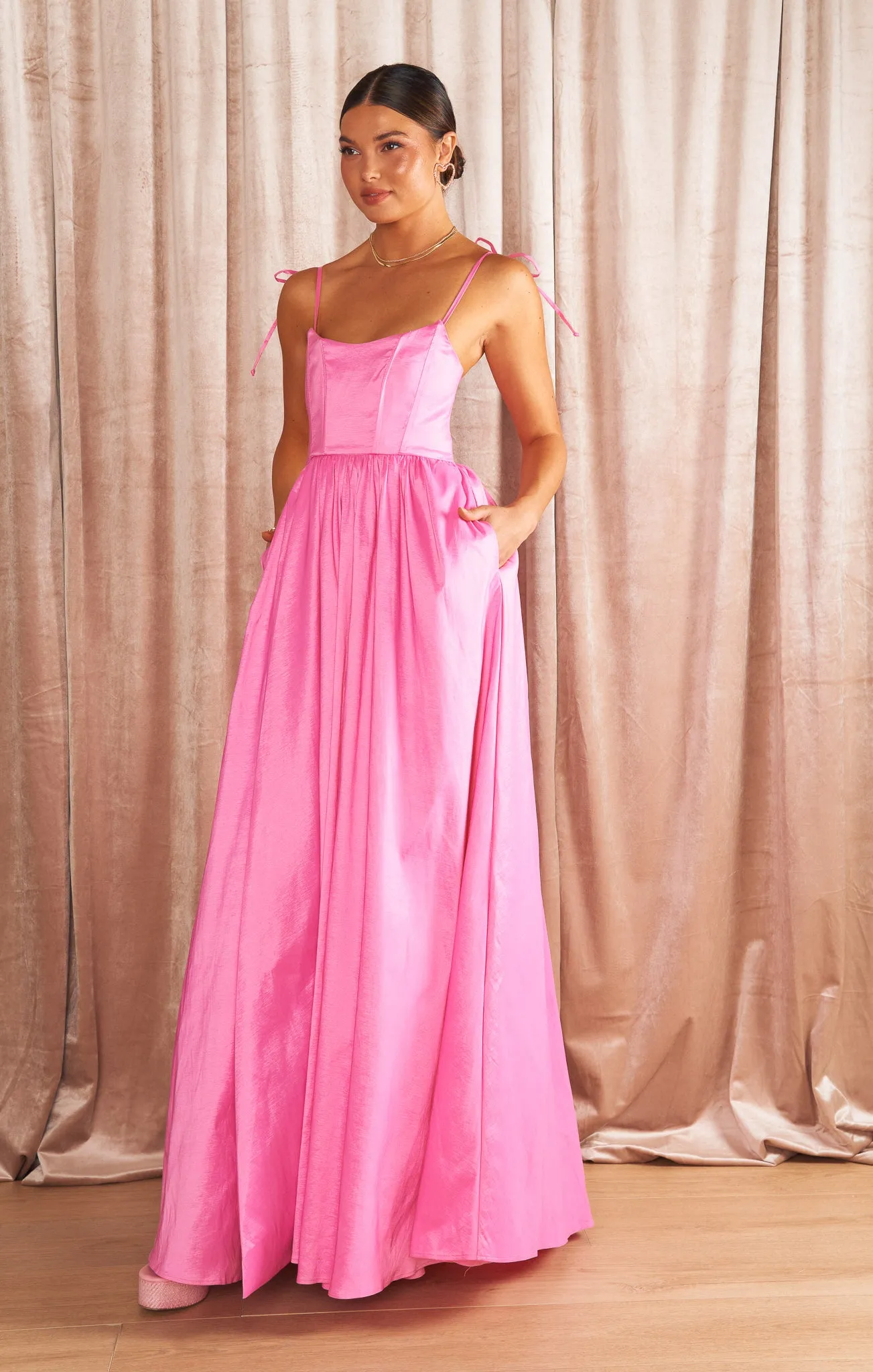 Robe longue Juliet ~ Taffetas rose