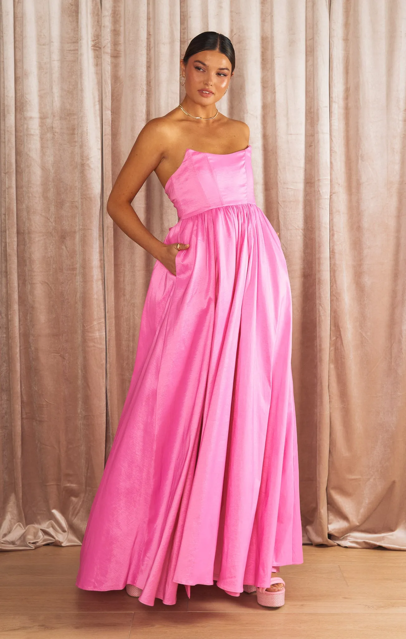 Robe longue Juliet ~ Taffetas rose