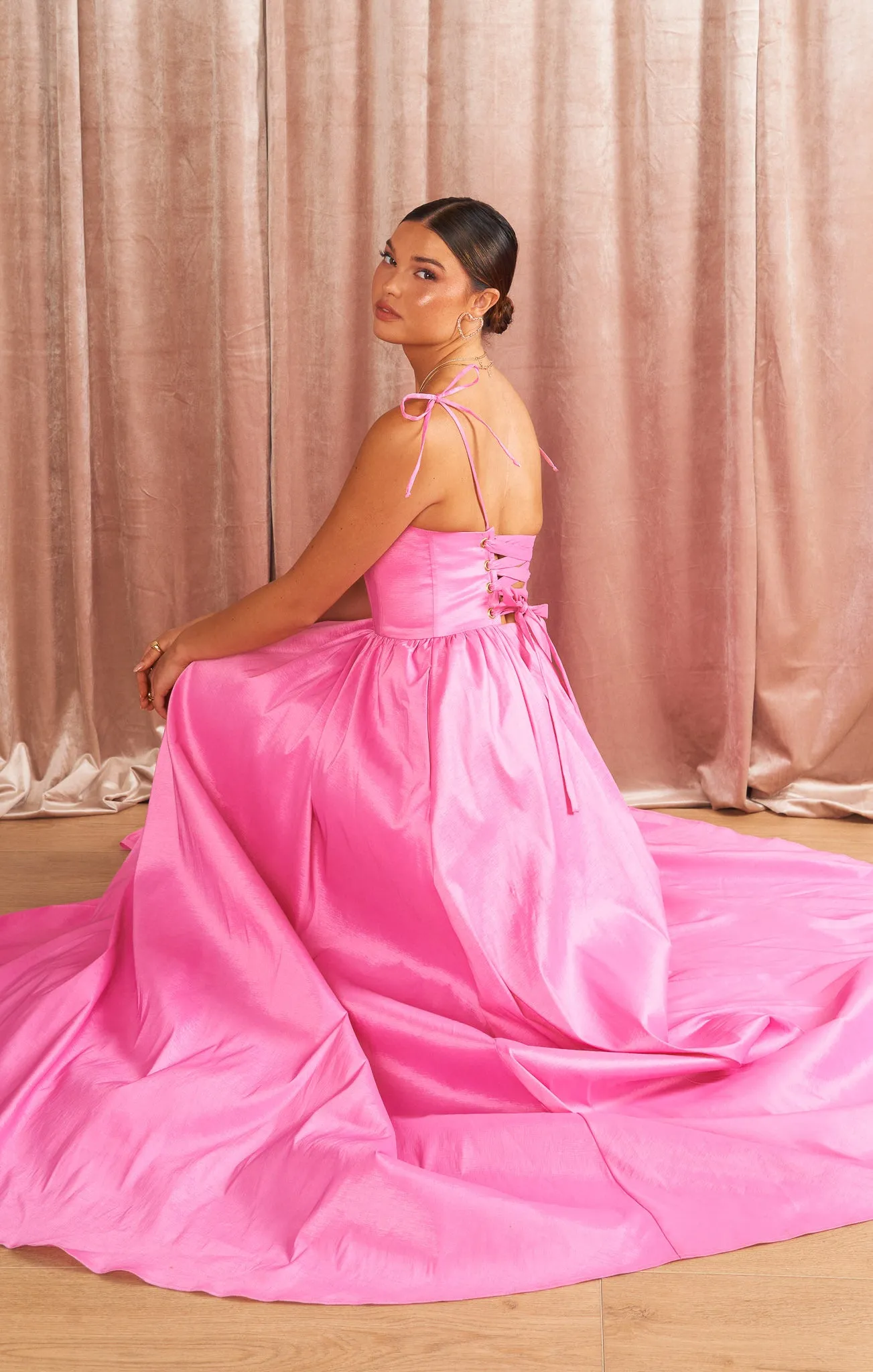 Robe longue Juliet ~ Taffetas rose