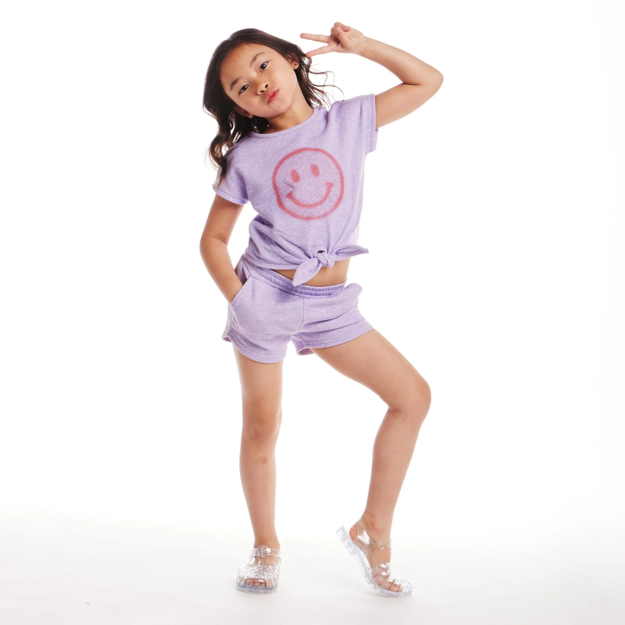 Ensemble Haut à Nœud Devant et Short pour Filles Enfants (2-6 ans) | Visage Souriant Violet Babykids_Andy-Evan