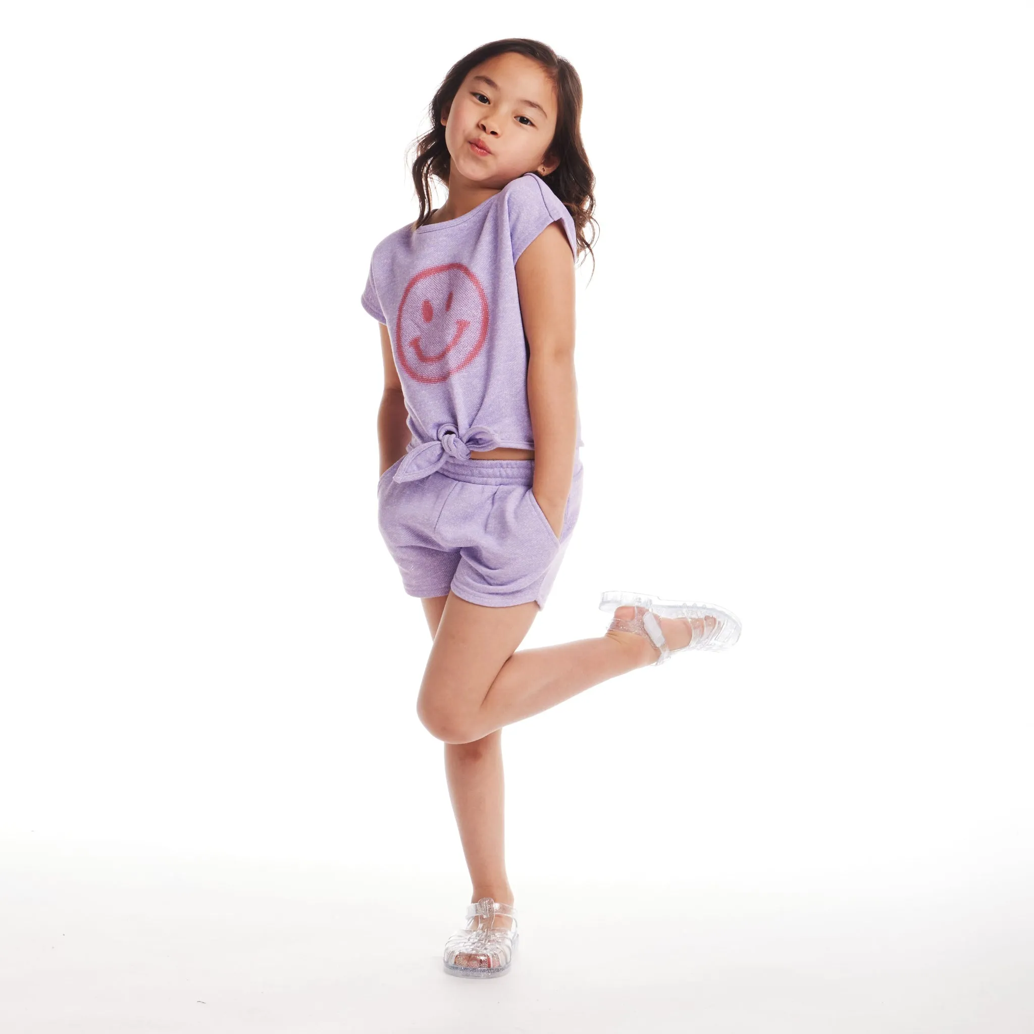 Ensemble Haut à Nœud Devant et Short pour Filles Enfants (2-6 ans) | Visage Souriant Violet Babykids_Andy-Evan