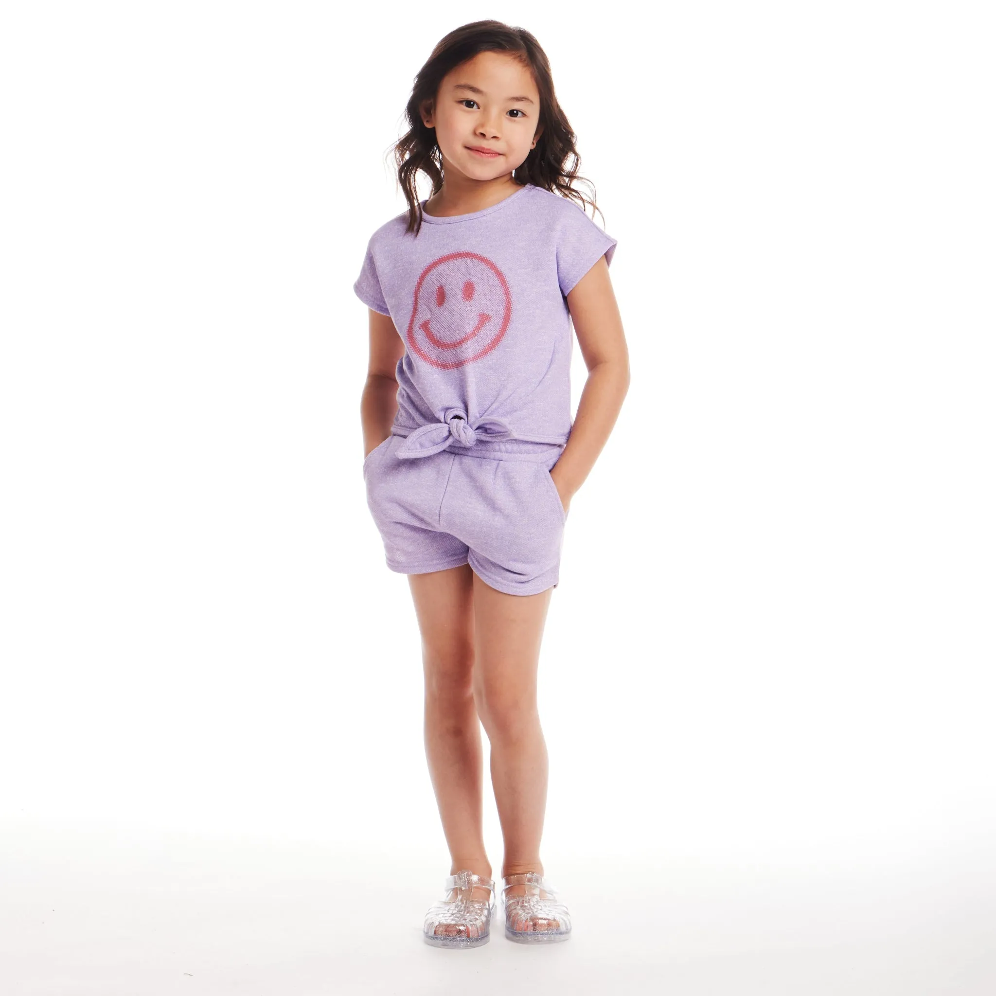 Ensemble Haut à Nœud Devant et Short pour Filles Enfants (2-6 ans) | Visage Souriant Violet Babykids_Andy-Evan