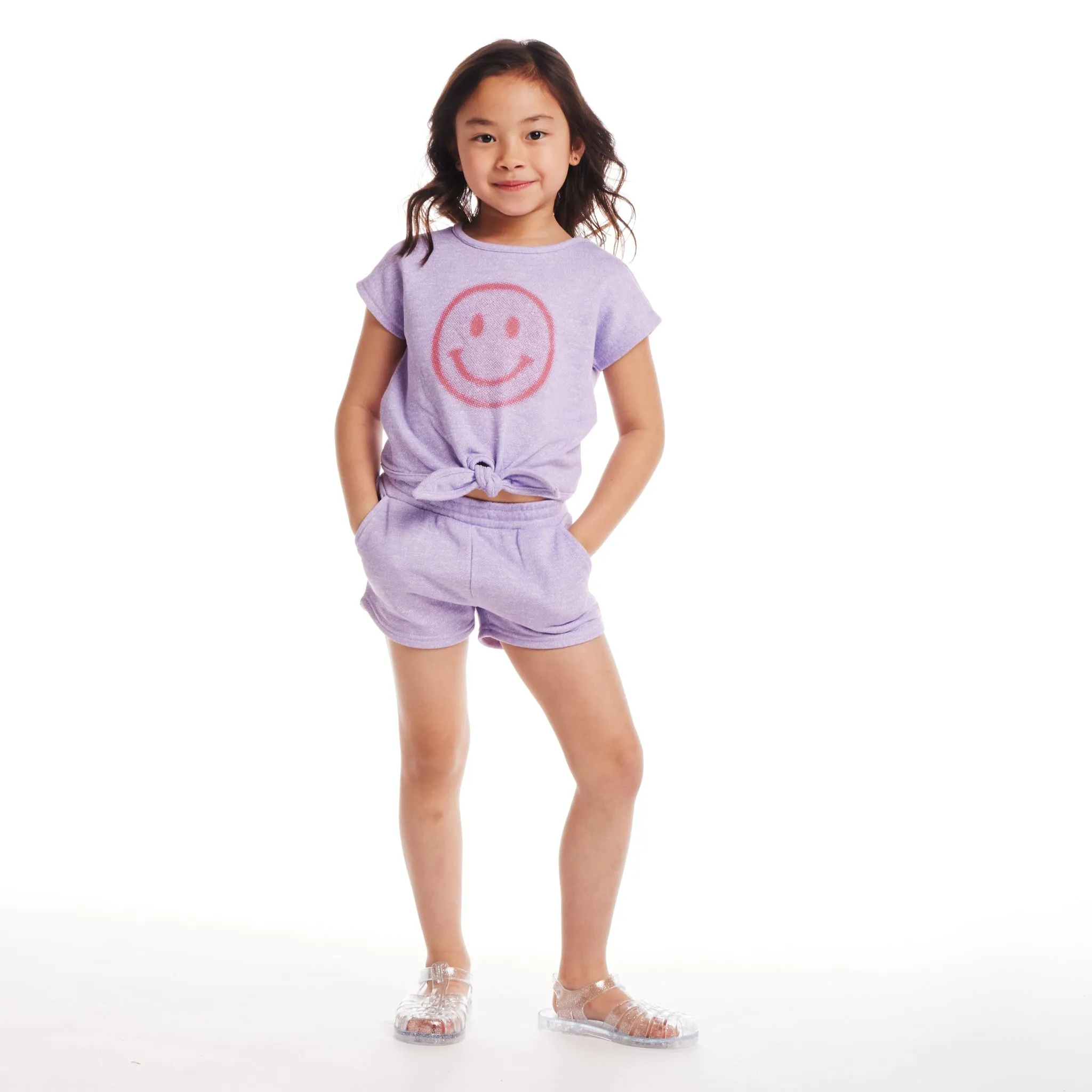 Ensemble Haut à Nœud Devant et Short pour Filles Enfants (2-6 ans) | Visage Souriant Violet Babykids_Andy-Evan