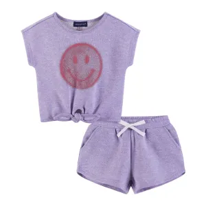Ensemble Haut à Nœud Devant et Short pour Filles Enfants (2-6 ans) | Visage Souriant Violet Babykids_Andy-Evan