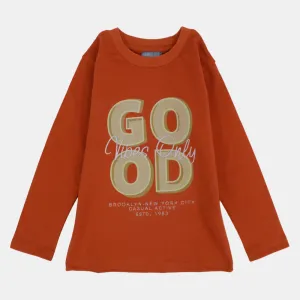 T-shirt en coton à manches longues pour garçons – Rouge brique