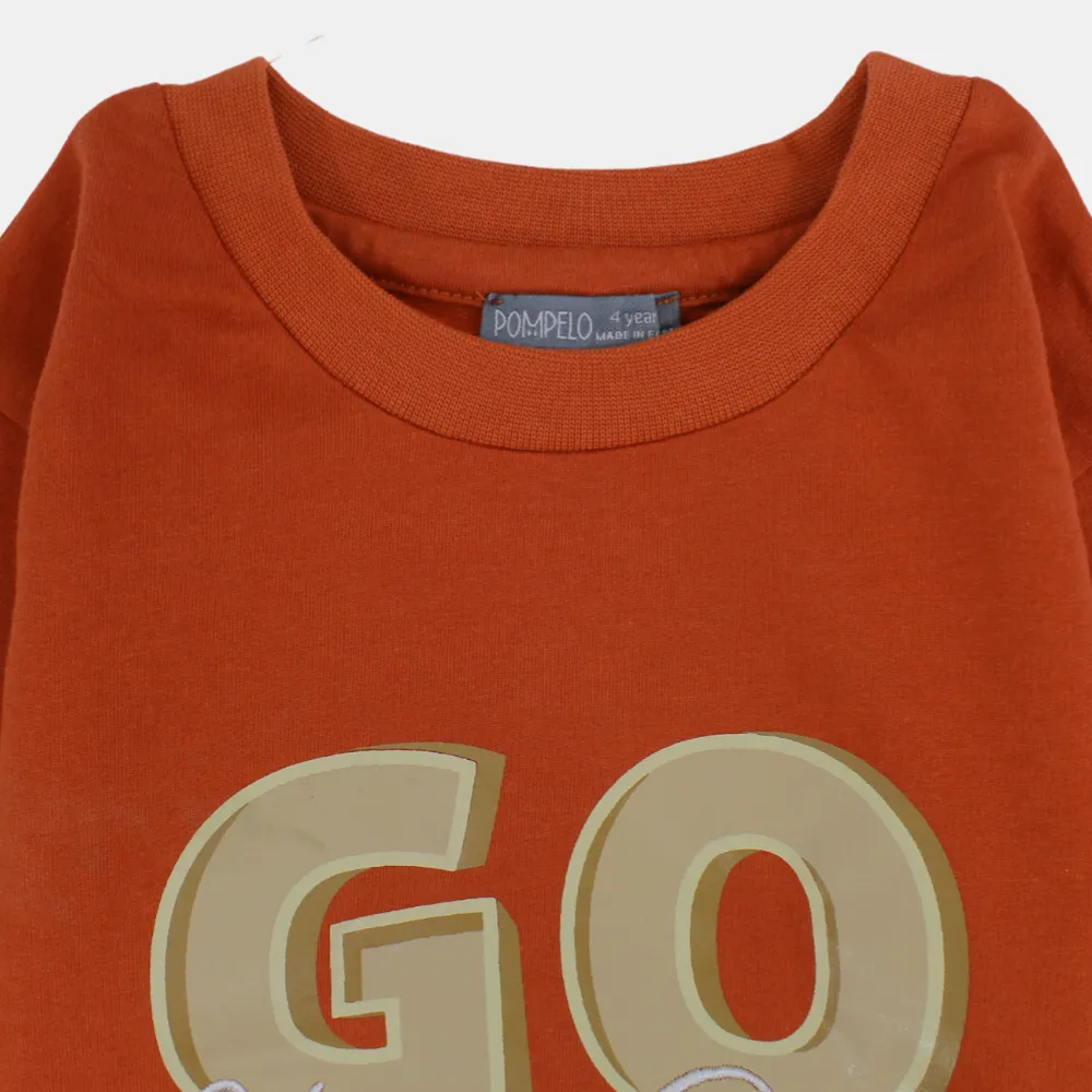 T-shirt en coton à manches longues pour garçons – Rouge brique