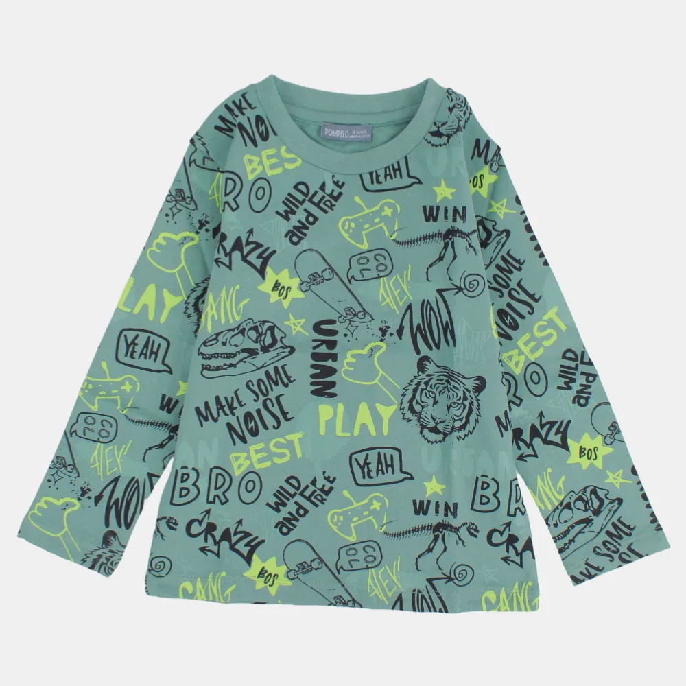 T-shirt en coton à manches longues pour garçons – Vert olive