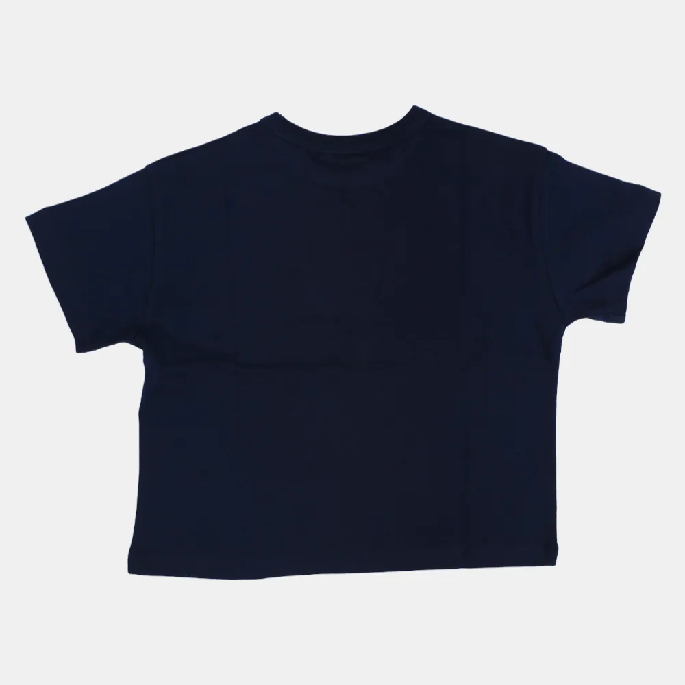 T-shirt en coton à manches courtes pour filles – Bleu marine avec un motif papillon