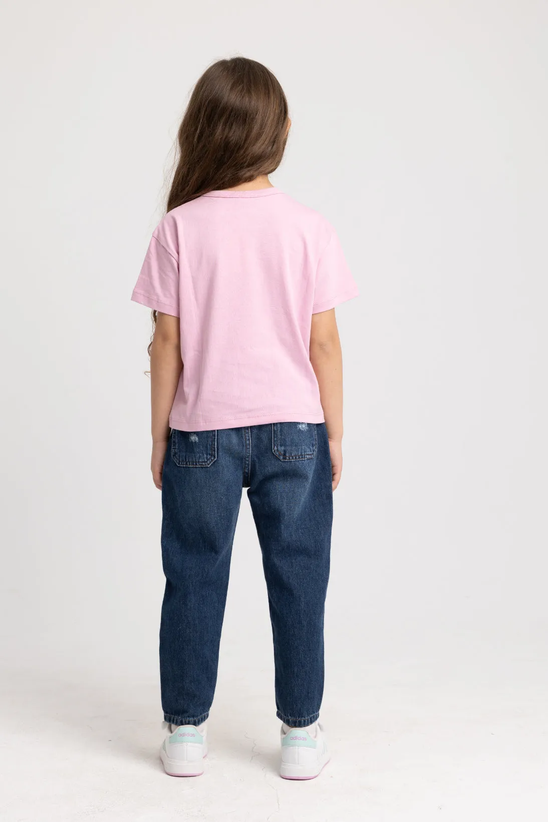 T-shirt en coton à manches courtes pour filles – Rose avec joli motif floral