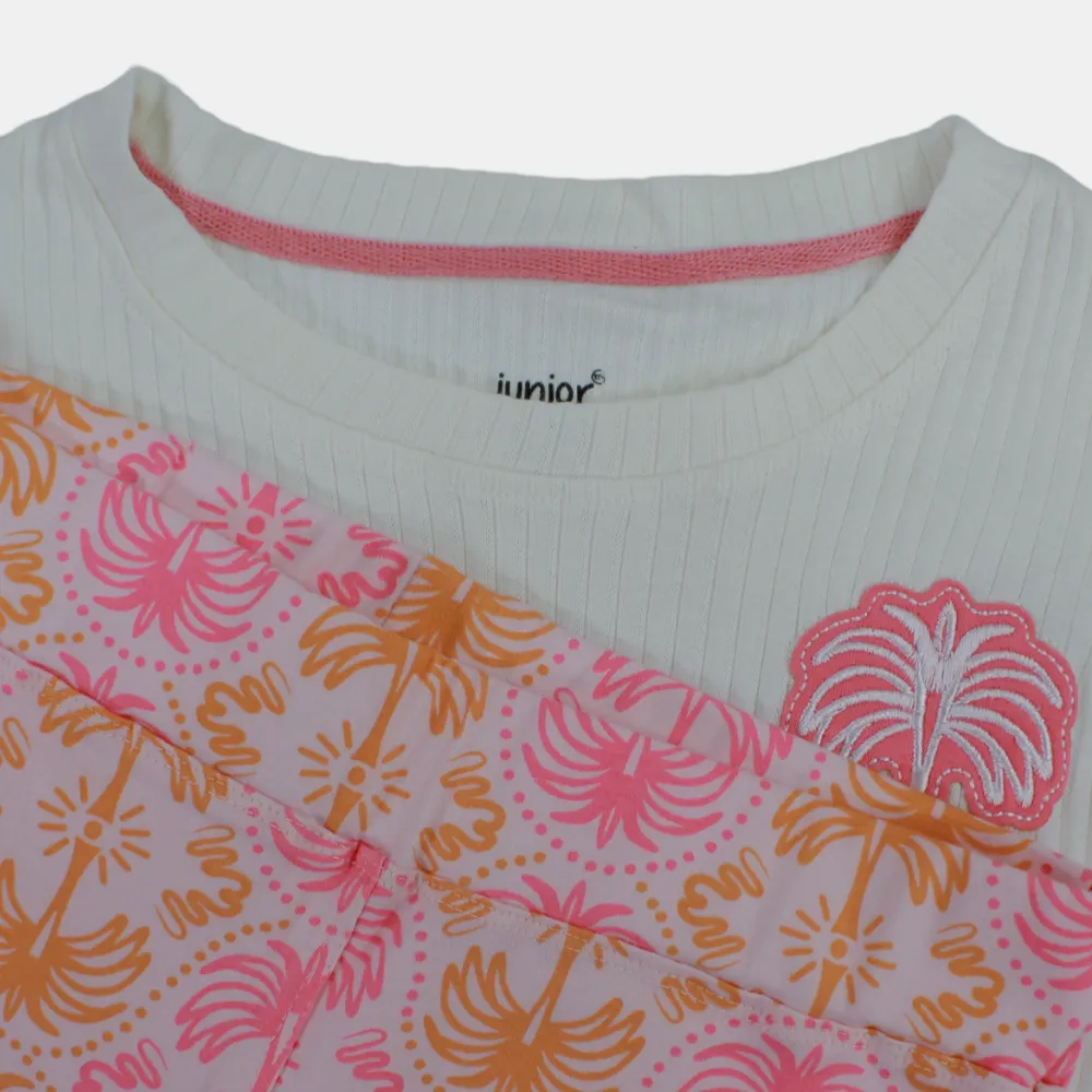 Pyjama court en coton pour filles – Design tropical blanc cassé
