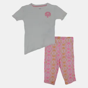 Pyjama court en coton pour filles – Design tropical blanc cassé