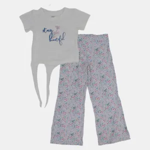 Pyjama court en coton pour filles – Blanc cassé à motif floral