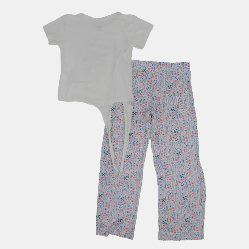 Pyjama court en coton pour filles – Blanc cassé à motif floral