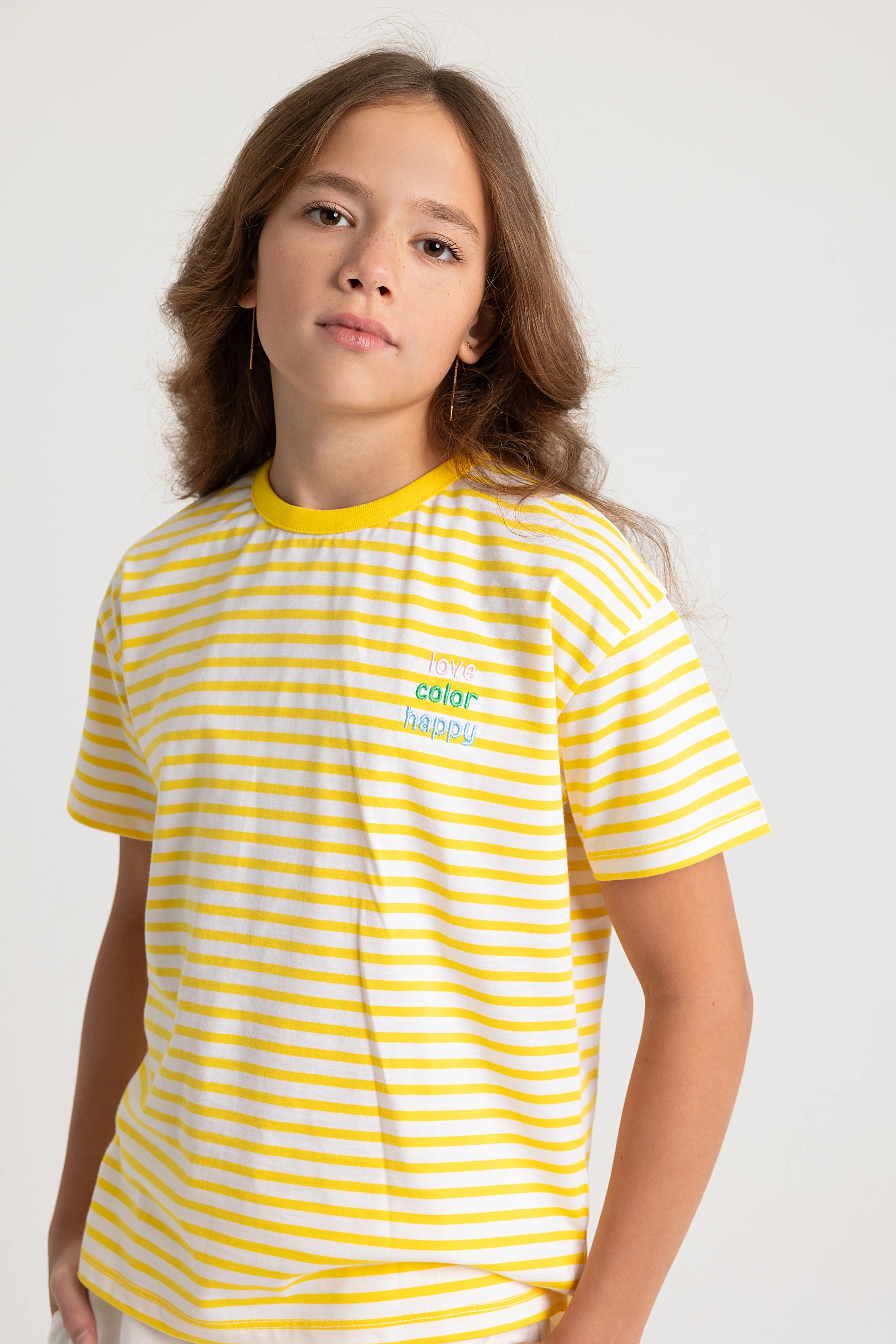 T-shirt à manches courtes en coton rayé pour filles