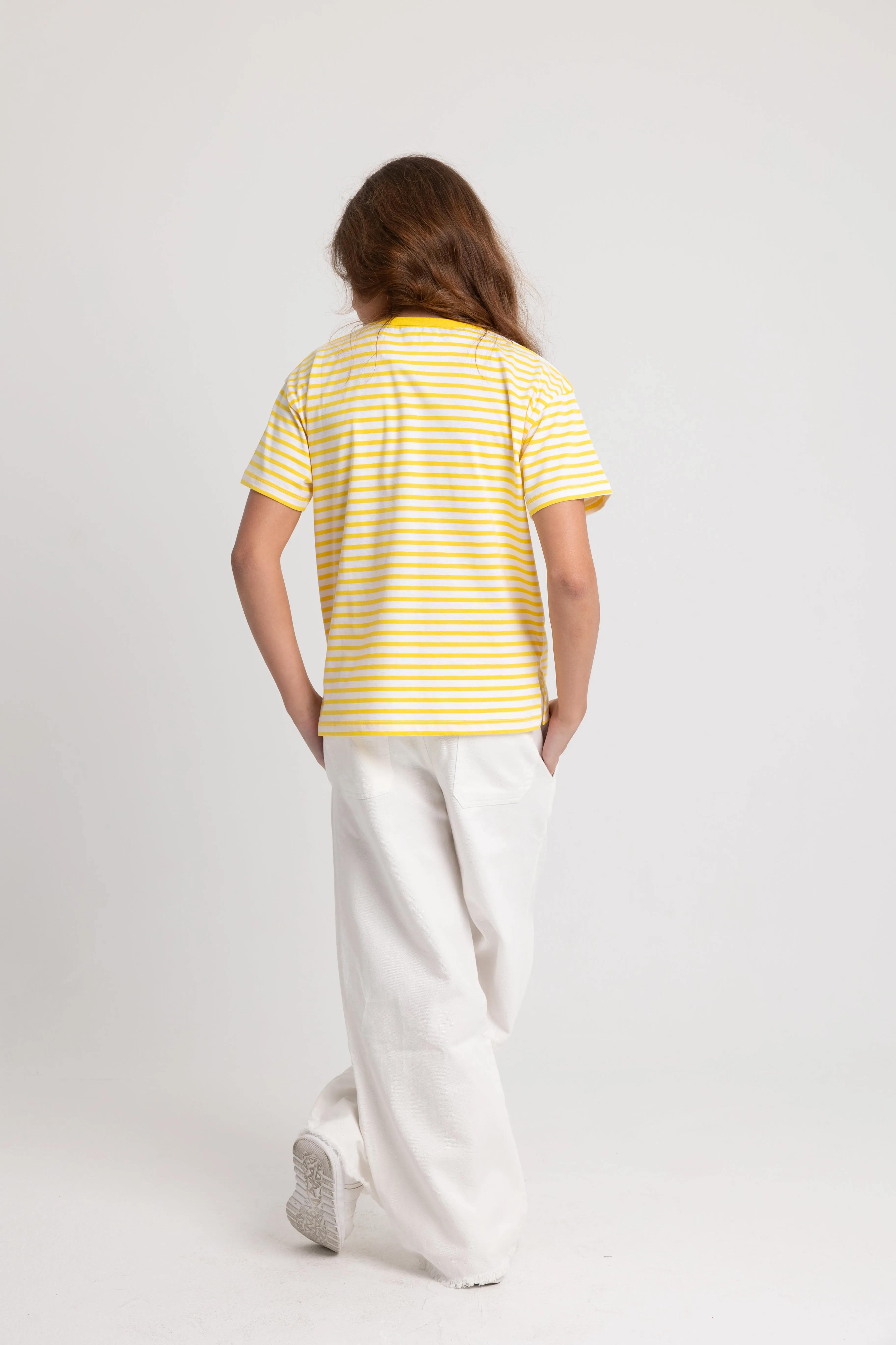 T-shirt à manches courtes en coton rayé pour filles