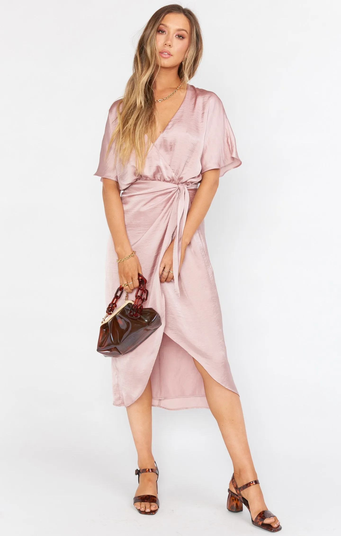 Robe enveloppante Kimora ~ Satin soyeux Mauve