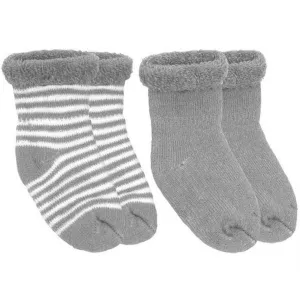 KUSHIES Chaussettes Terry pour Nouveau-né (2 paires) - Gris Uni / Rayé