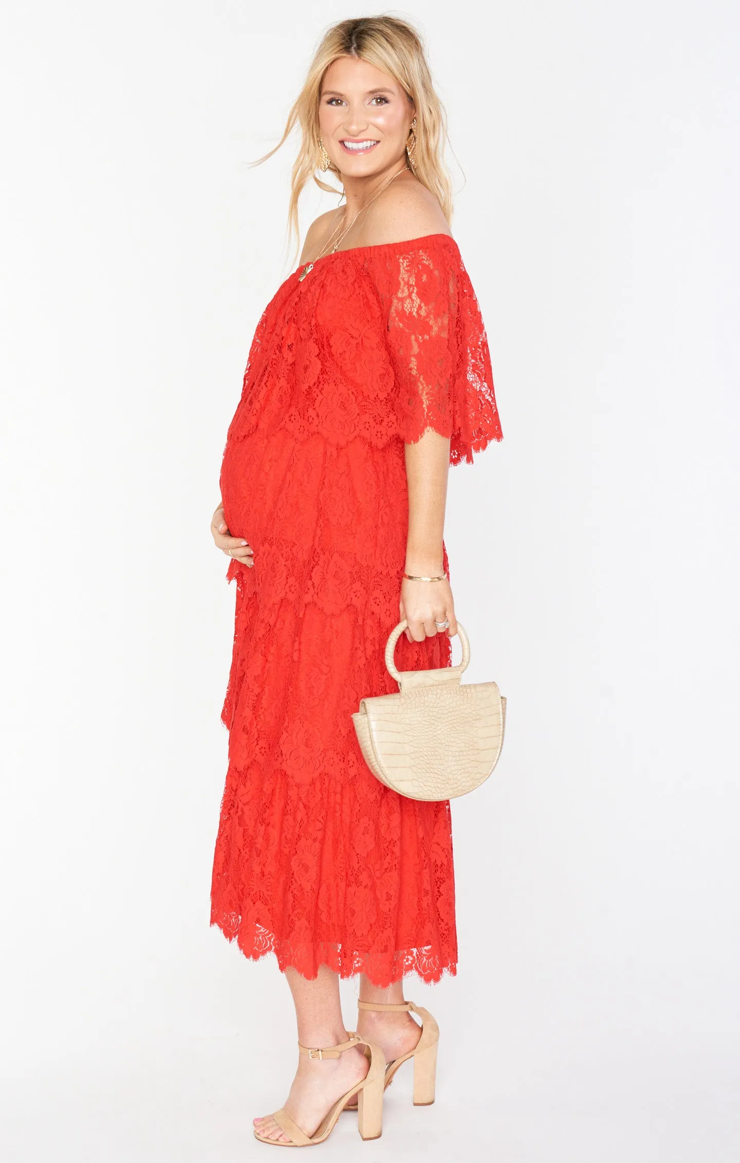 Robe Midi Lana ~ Dentelle Rouge Printanière