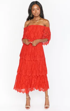 Robe Midi Lana ~ Dentelle Rouge Printanière