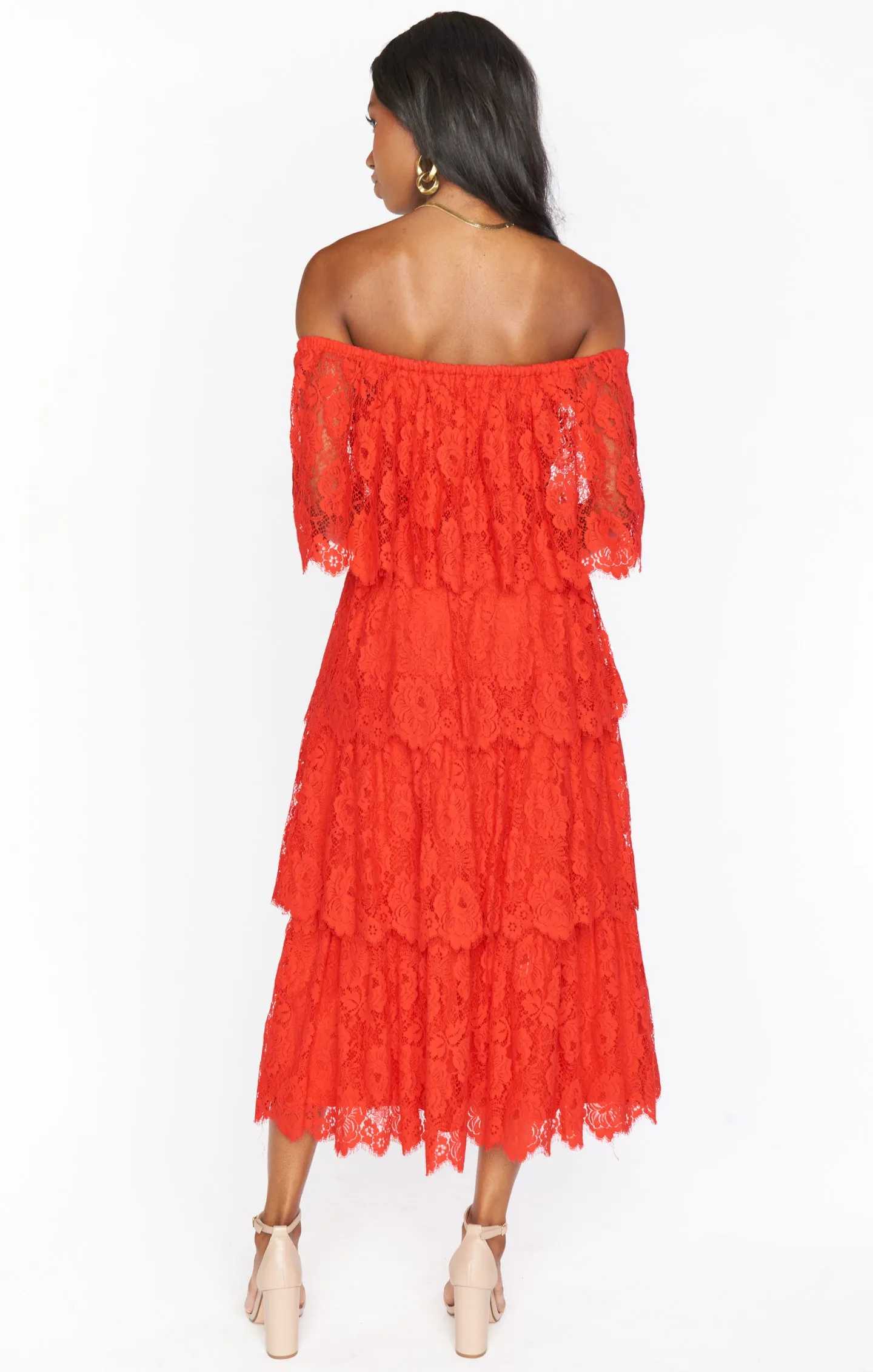 Robe Midi Lana ~ Dentelle Rouge Printanière